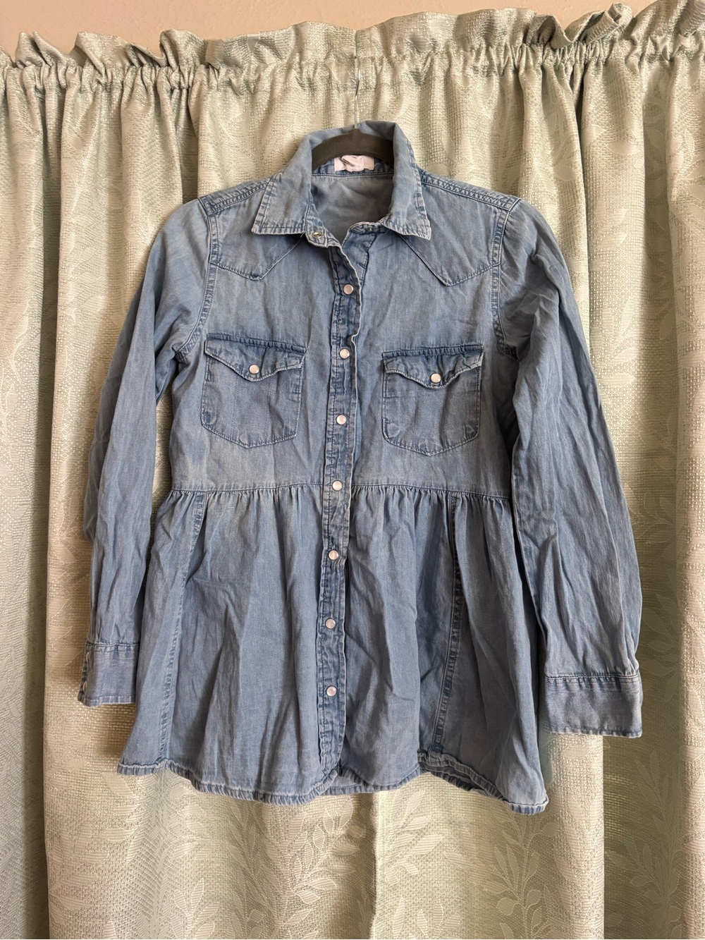Japna Light Blue Denim Peplum Button-Down Shirt